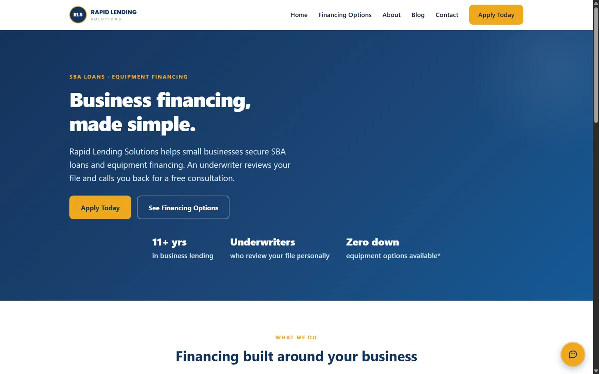 Rapid Lending Solutions website: financing options explained in plain terms
